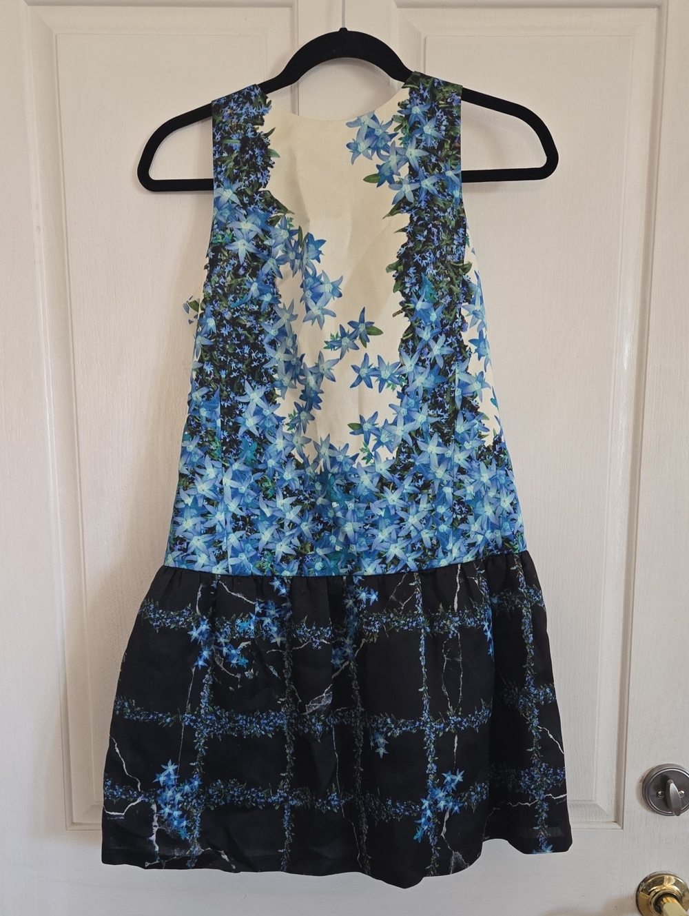 Tibi Blue and Cream Floral Fit-and-Flare Womrns Dress